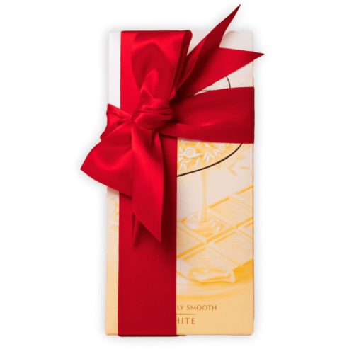 Lindt táblás fehércsokoládé (100g) – díszszalaggal, logózható kártyával