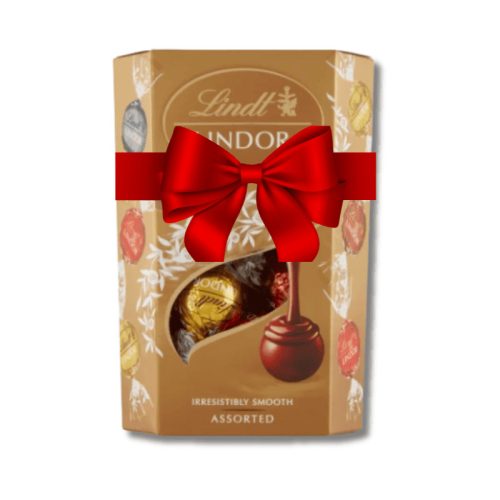 Lindt Lindor praliné válogatás (200g) – díszszalaggal, logózható kártyával
