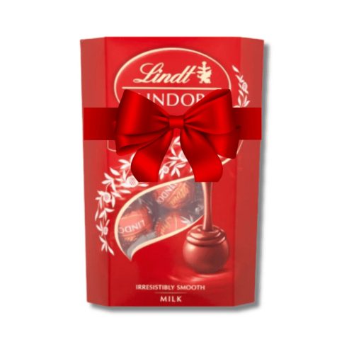 Lindt Lindor tejcsokoládé praliné (200g) – díszszalaggal, logózható kártyával