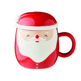 SANTA Mikulás bögre fedővel 370 ml, piros