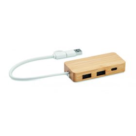 HUBBAM Bambusz 3 portos USB hub, fa