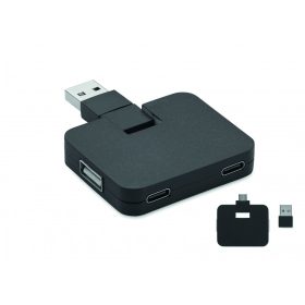 SQUARE-C 4 portos USB hub, fekete