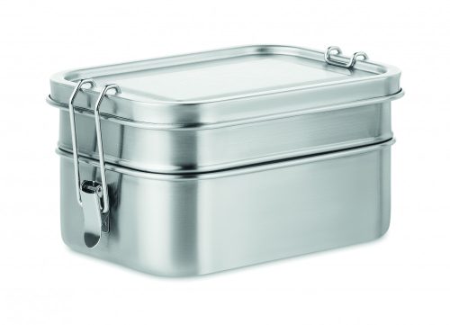 DOUBLE CHAN Acél uzsonnásdoboz, fakó ezüst