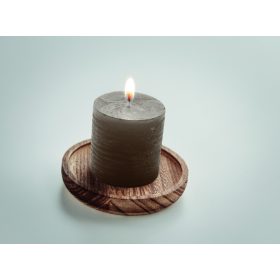 PENTAS Gyertya kerek fa talpon, szürke