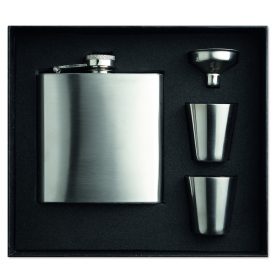 SLIMMY FLASK SET Laposüveg poharakkal, fakó ezüst