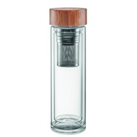 BATUMI GLASS Duplafalú üveg palack, 400 ml, fa