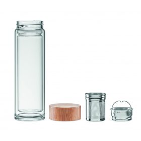 BATUMI GLASS Duplafalú üveg palack, 400 ml, fa